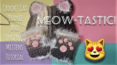 Cat Ears Beanie - Fingerless Mitten Paws Crochet Tutorial. Super Easy Beginner Level! Looks So Cute!