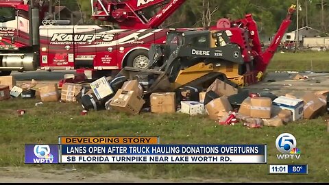 Truck hauling donations for Venezuela crashes on the Turnpike in Palm Beach County