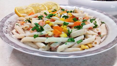 pasta salad with chicken and vegetables A delicious and easy salad (Cook Food in Home)