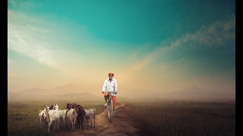 man riding a bicycle while grazing a goat