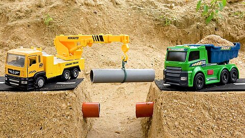 Rescue and play with crane truck construction vehicles - Toy car story