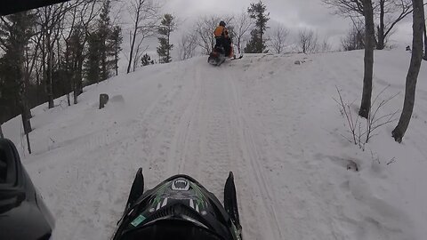 Snowmobile Trail Riding (Marquette MI) Part 3 Climbing Mount Marquette