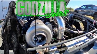 1200HP GODZILLA swapped and ProCharged fox body hits the track!