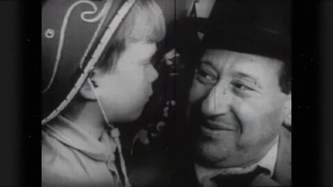 Cracker Jack old tv commercial in black and white featuring a boy in a cowboy outfit on a train