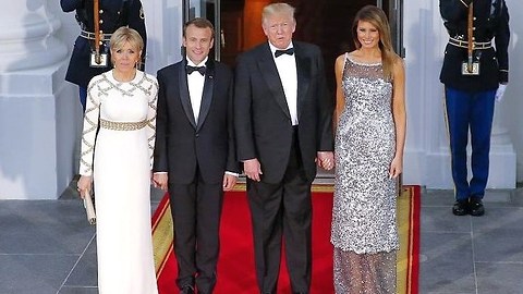 Gorgeous Melania Trump wows at Trump state dinner with Macron.