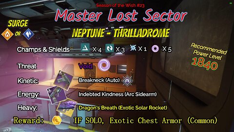 Destiny 2 Master Lost Sector: Neptune - Thrilladrome on my Arc Hunter 5-17-24