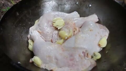 Cooking Coconut Chicken Leg Recipe eating so Yummy - Use Coconut water Cook Chicken Meat in Fry -9