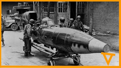 US Troops looking at German suicide manned missile Germany 1945.