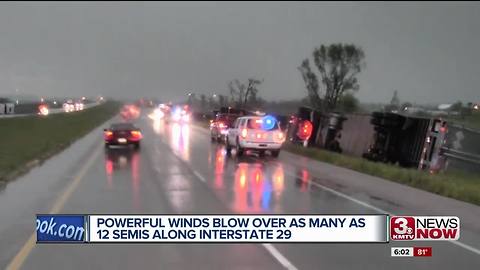 At least a dozen semis blown over along Interstate 29 in Iowa