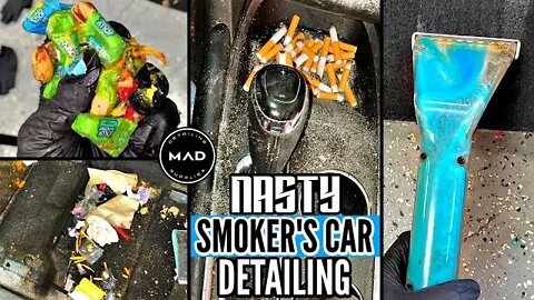 Car Detailing The NASTIEST Smoker's Car Ever! Chevy Malibu Deep Cleaning Disaster...