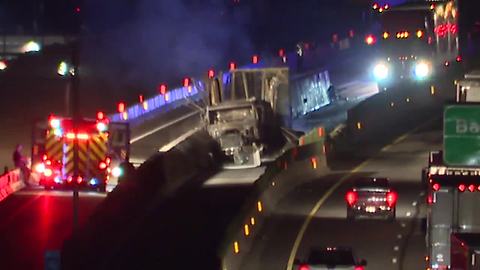 Semi truck catches fire on I-76 in Akron