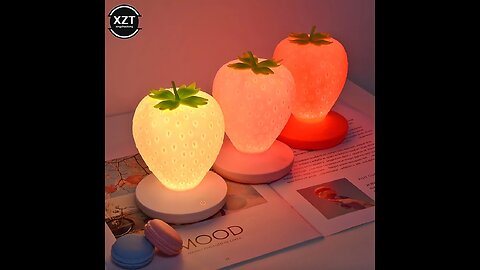 LED Strawberry Lamp for Bedroom Silicon Touch-Sensor USB Rechargeable