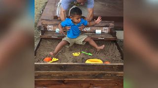 Toddler Hilariously Avoids Sandbox