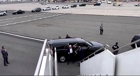 President Trump boards Trump Force One, heading to Grand Rapids, Michigan,