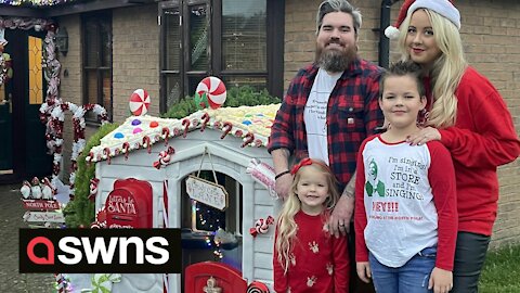 Mum-of-two transforms disused their playhouse into a colourful gingerbread grotto