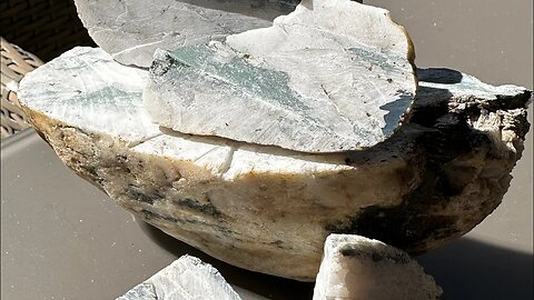 First attempt at cutting a found #Quartz stone found in Lake Pontoosuc in Pittsfield, MA
