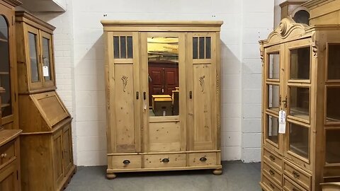 1930’s East German Partly Glazed Triple Pine Wardrobe (Dismantles)(Y0900G) @PinefindersCoUk