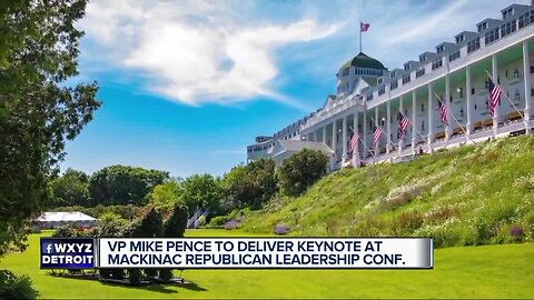 Vice President Mike Pence speaking at Mackinac Island's Grand Hotel for Republican Leadership Conference