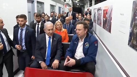 Elon musk giving a tour of the Tesla Factory to the Prime Minister of Israel, Netanyahu