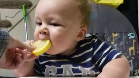 Cute Baby Tries Eating a Lemon