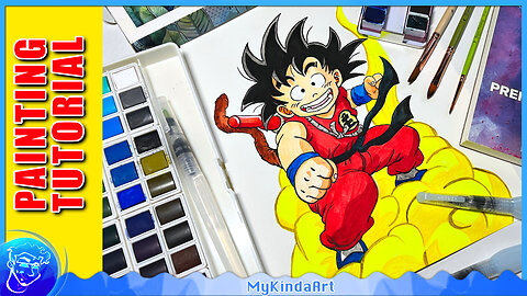 Drawing Kid Goku from Dragon Ball - WATERCOLOR PAINTING TUTORIAL