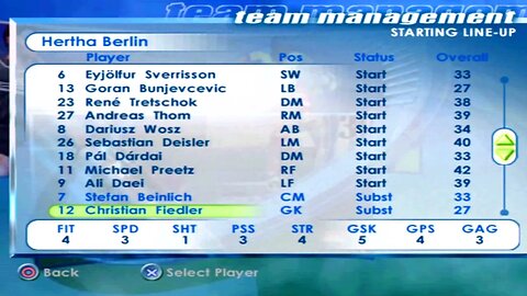FIFA 2001 Hertha Berlin Overall Player Ratings