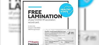 Staples offering to laminate vaccination cards