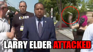 Larry Elder gets EGG THROWN at him by Leftist Protester