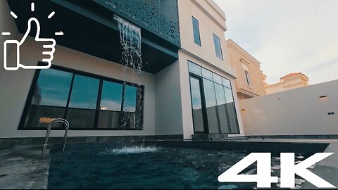 Relaxing swimming pool with private waterfall | Beautiful 4K water relaxing feature