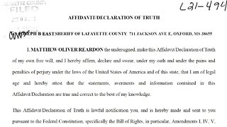 Affidavit/Declaration of Truth filed & served on Sheriff Joey East 1/4/22. No Rebuttal from Sheriff