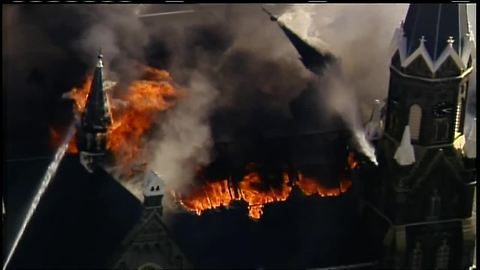 Steeple collapses during church fire