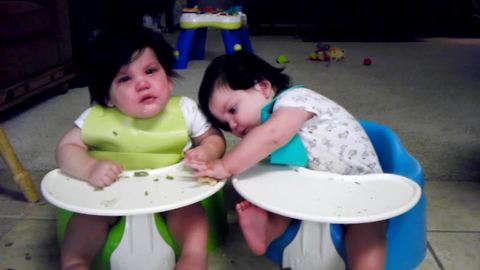 "Twins Fighting Over Food"