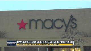 Macy's reopening 68 locations on Monday