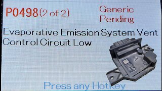 P0498 2019 Sierra Silverado 1500 EVAP Vent Solenoid DTC OBD OBDII