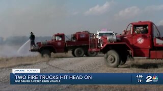 2 fire trucks crash head-on, 1 driver ejected from vehicle