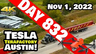 HUGE BRIDGE CRANE AT GIGA TEXAS! - Tesla Gigafactory Austin 4K Day 832 - 11/1/22 -Tesla Terafactory