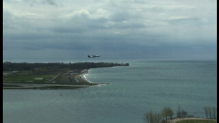 Plane taking off from Billy Bishop Island Airport