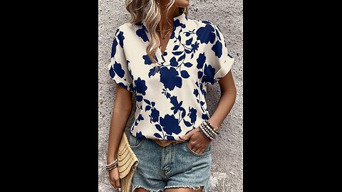 V Neck Loose Casual Blouse for women, Short Sleeve, Theme Summer