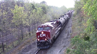 Manifest Train CP 8157 & CP 8647 DPU Locomotives Eastbound From Denfield Road Bridge Overhead