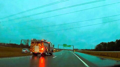 Driving East on U.S. Route 74 in the Rain - North Carolina