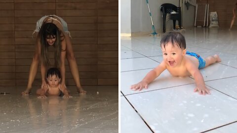 Toddler Turns Soapy Floor Into Personal Slip-and-slide Fun