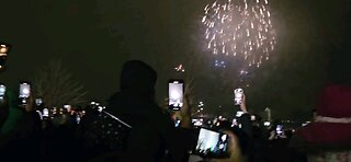 A Snowy 🌨 new year's EVE 2024 Toronto, Fireworks on the lake to welcome 2024😍.