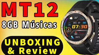 Smartwatch MT12 unboxing review 8GB musicas conexão fones bluetooth
