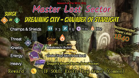 Destiny 2 Master Lost Sector: Dreaming City - Chamber of Starlight on my Stasis Warlock 5-24-24