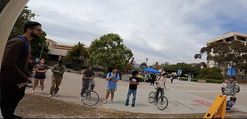 UC Santa Barbara: Curious Jew Asks Questions, Agnostic Comes Under Conviction, New Christian Student Helps Me Minister, Muslim Speaks w/ Me At Length But When I Confront Him on Allah Lying, He Refuses To Answer, I Rebuke Him, Crowd Forms, Exalting Jesus!