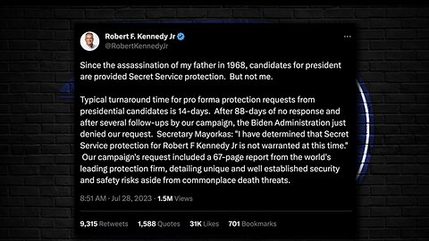 Biden Regime Denies RFK Jr. Secret Service Protection Even Though His Father & Uncle Were Murdered