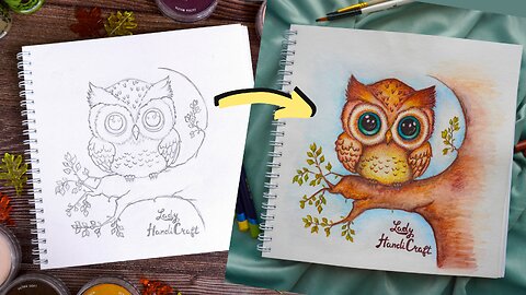 🦉 Coloring an owl with watercolor pencils 🦉 Several hours of work in 4 minutes. Learning how to draw
