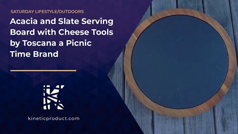 Acacia and Slate Serving Board with Cheese Tools by Toscana a Picnic Time Brand
