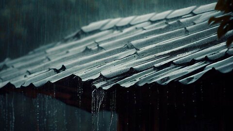 Sound of heavy rain on roof to sleep fast - dark screen