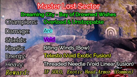 Destiny 2, Master Lost Sector, Bay of Drowned Wishes on the Dreaming City 1-4-22